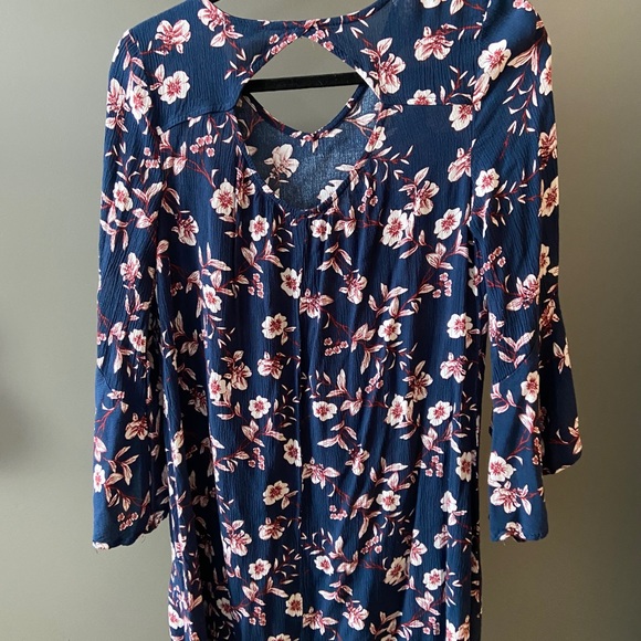 Blue Floral Bell Sleeve Dress - Picture 2 of 4